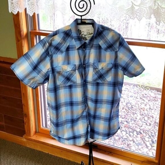 Bullhead Wild West Pearl Snap Short Sleeve Cowboy Button Down Sz XL Shirt - Picture 1 of 14